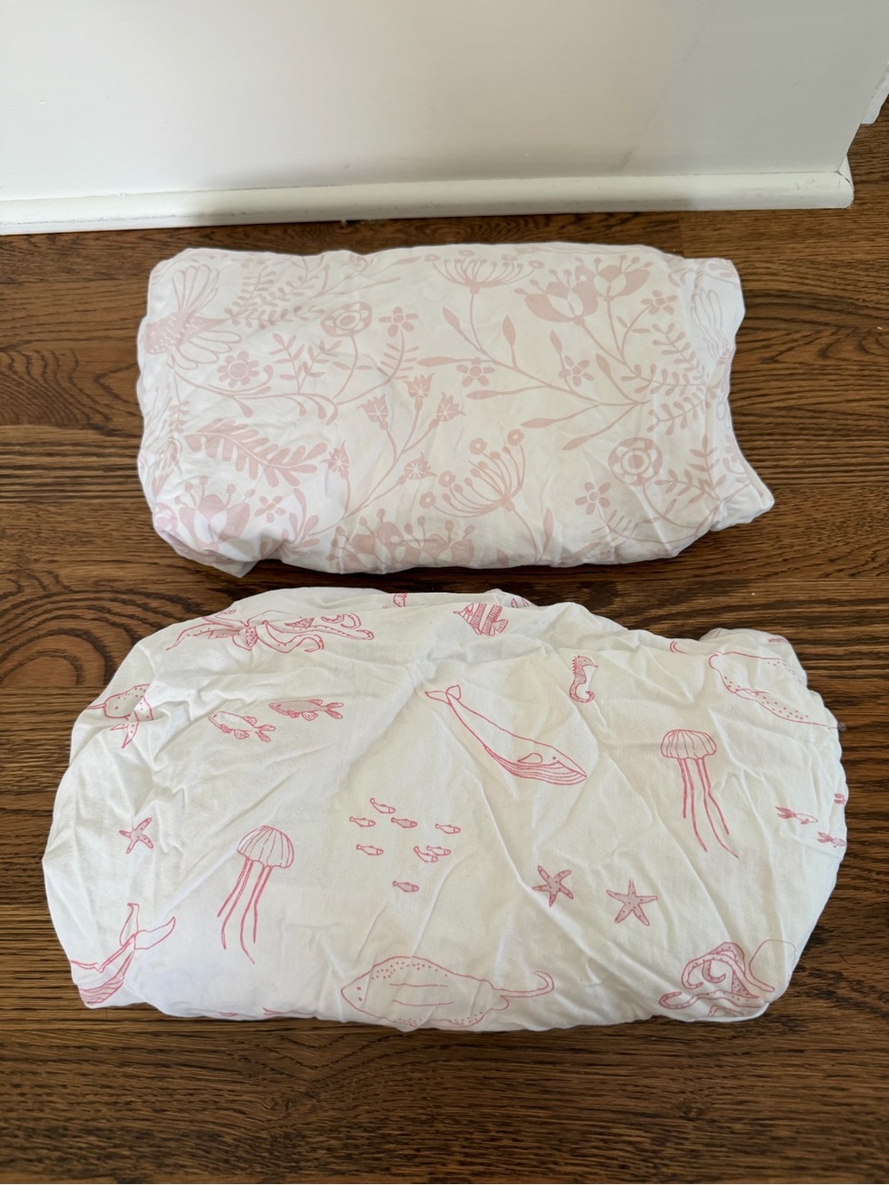 Soft Pink Floral and Ocean Print Crib Sheets